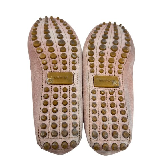 Gucci Women's Jordaan driving Loafers blush pink suede horsebit shoes size 35.5 - Picture 2 of 15